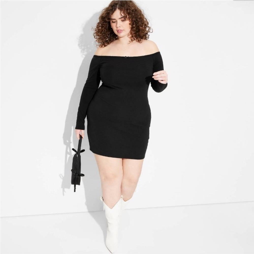 Women's Off the Shoulder Lace Trim Mini Bodycon Dress - Wild Fable™ Black new